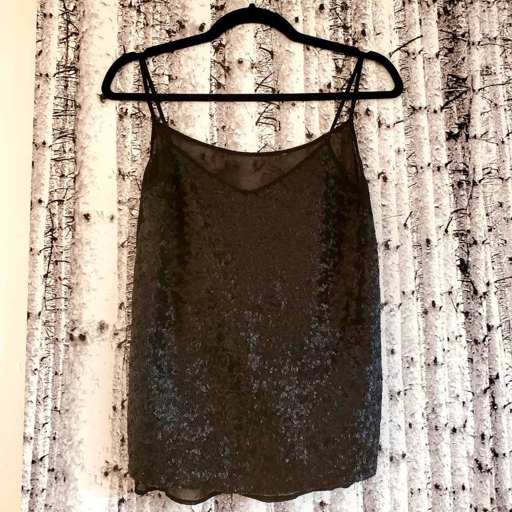 Zara Black Sequin Camisole Tank Sheer Black
